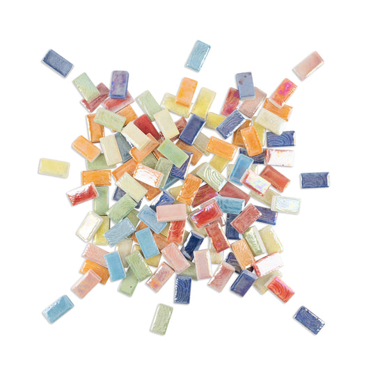 Assorted Coloured Iridised Ceramic Rectangle Tiles 100g Carnevale