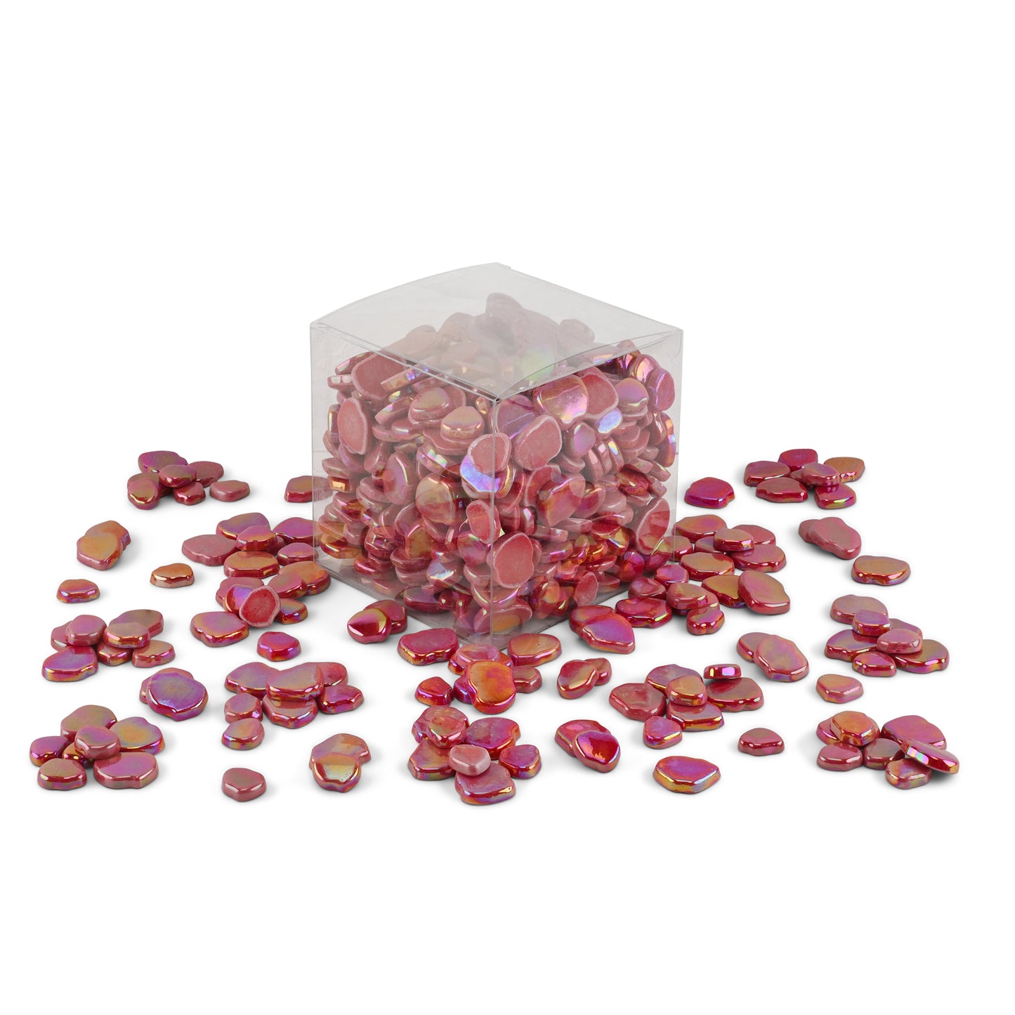 Red Blossom Shaped Iridised Mixed Size Glass Pieces 1Kg **School Bulk Buy**