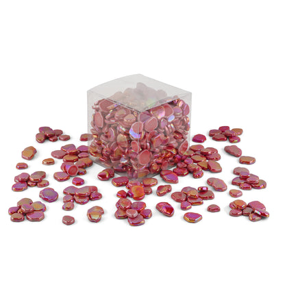 Red Blossom Shaped Iridised Mixed Size Glass Pieces 1Kg **School Bulk Buy**