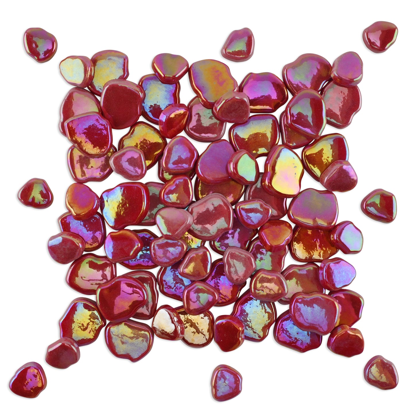 Red Blossom Shaped Iridised Mixed Size Glass Pieces 1Kg **School Bulk Buy**