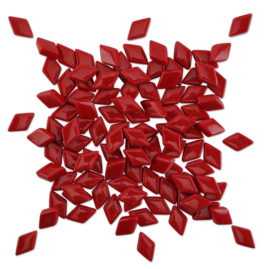 Red Diamond Shape Glass Glossy Finish Mosaic Tiles 250g