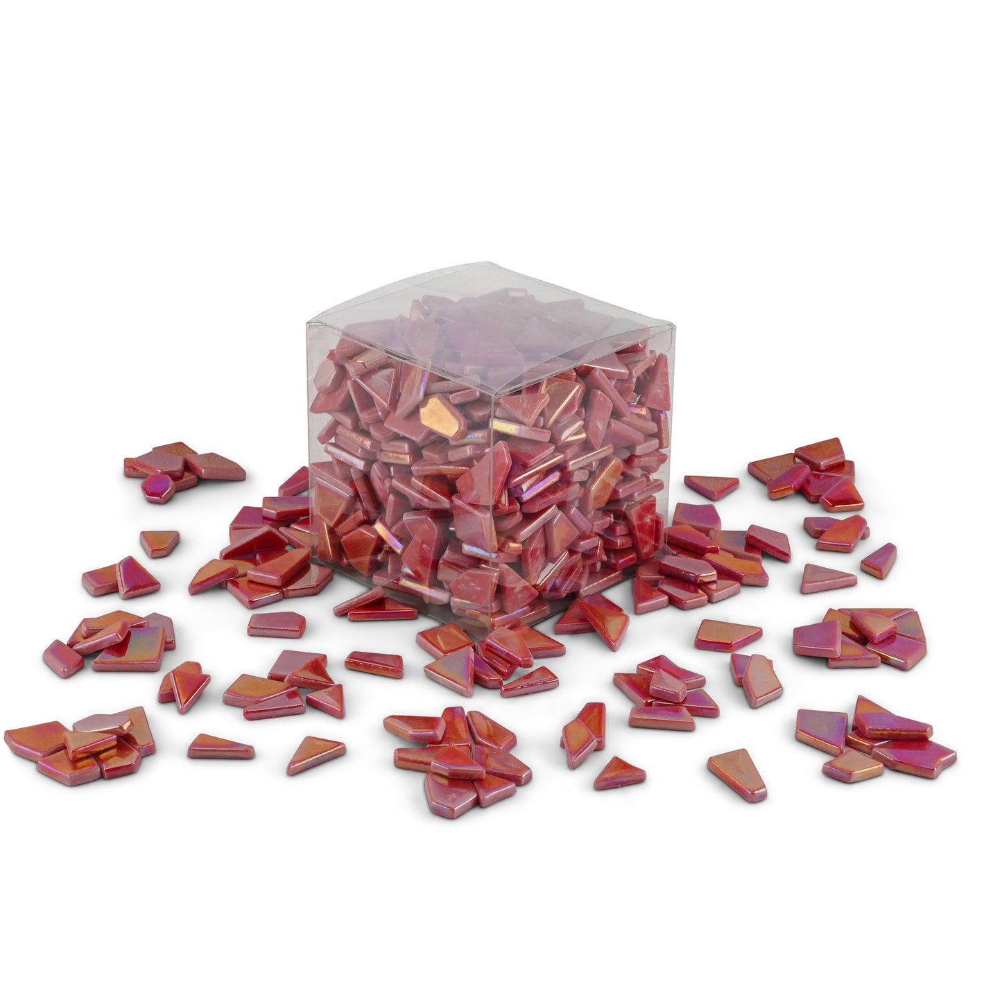 Red Irregular Shaped Iridised Glass Tiles 1Kg **School Bulk Buy**