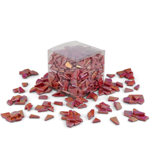 Red Irregular Shaped Iridised Glass Tiles 1Kg **School Bulk Buy**