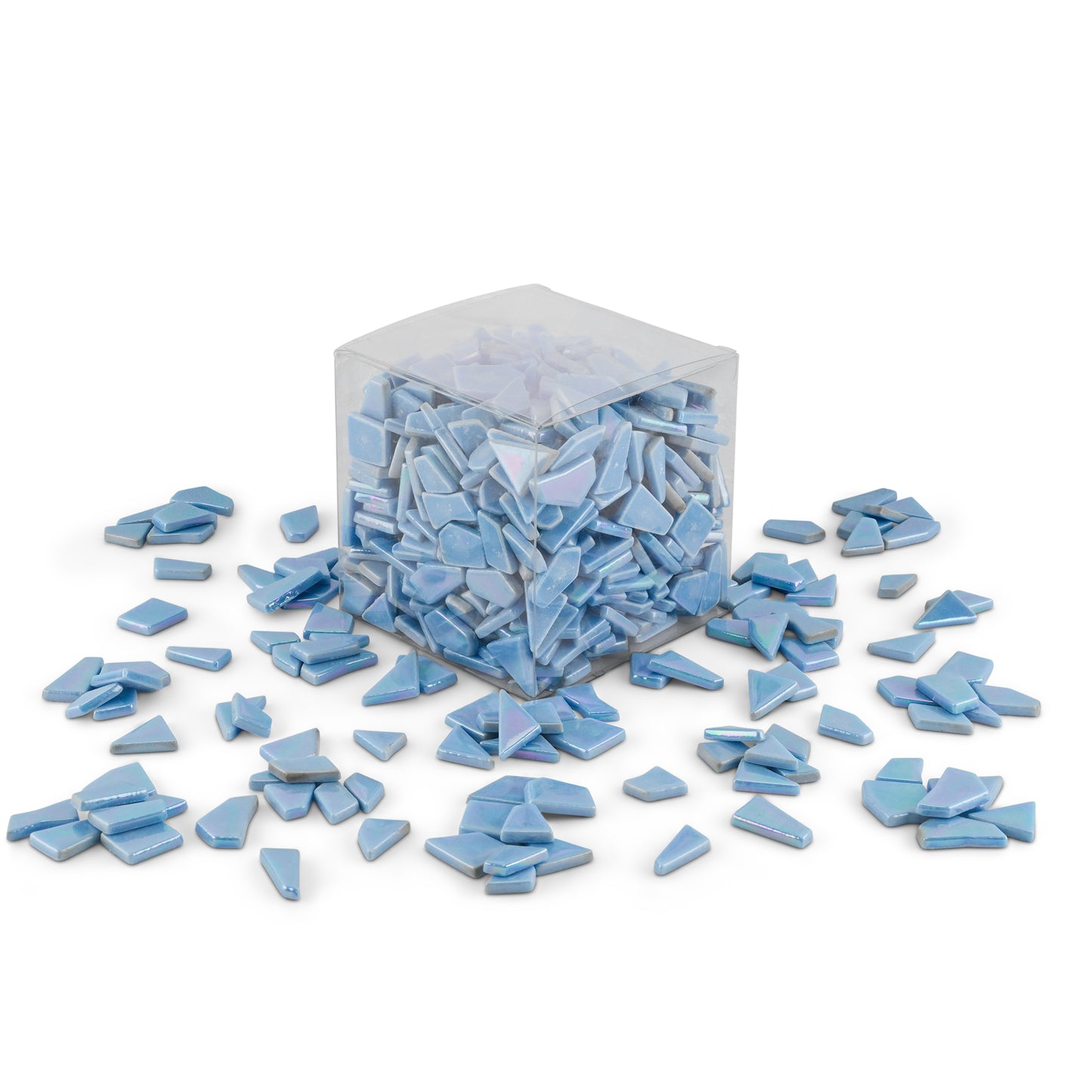 Sky Blue Irregular Shaped Iridised Glass Tiles 1Kg **School Bulk Buy**