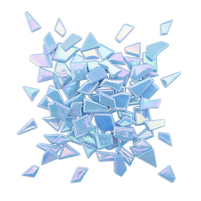 Sky Blue Irregular Shaped Iridised Glass Tiles 1Kg **School Bulk Buy**
