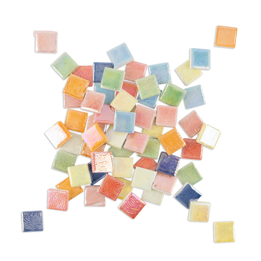 Assorted Coloured Iridised Ceramic Square Tiles 100g Carnevale