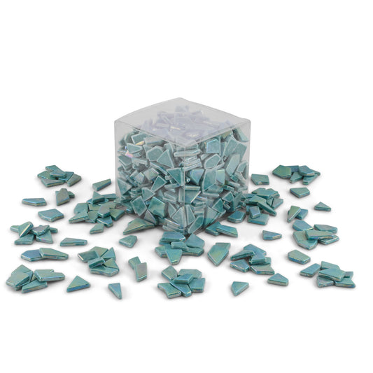 Teal Blue Green Irregular Shaped Iridised Glass Tiles 1Kg **School Bulk Buy**