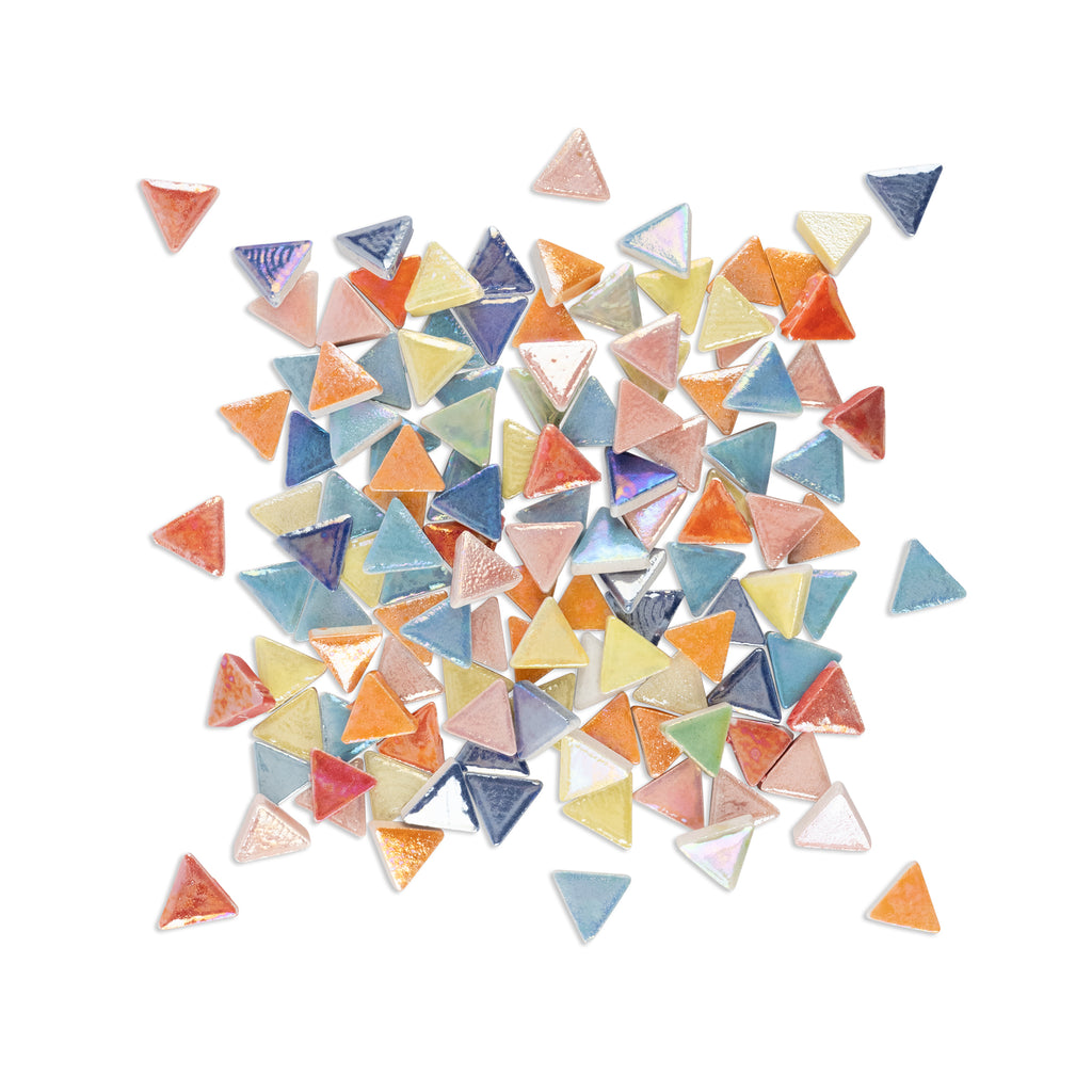 Assorted Coloured Iridised Ceramic Triangle Tiles 100g