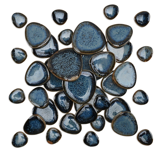 Two Blues Glazed Ceramic Pebble Tiles 250g