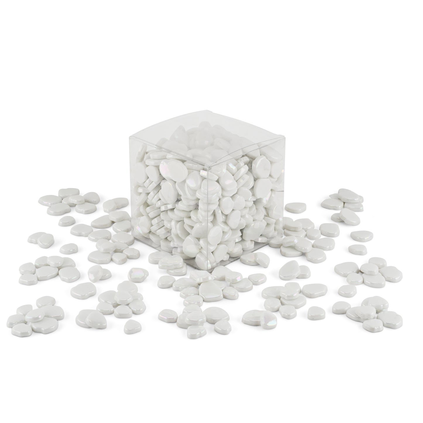 White Blossom Shaped Iridised Mixed Size Glass Pieces 1Kg **School Bulk Buy**