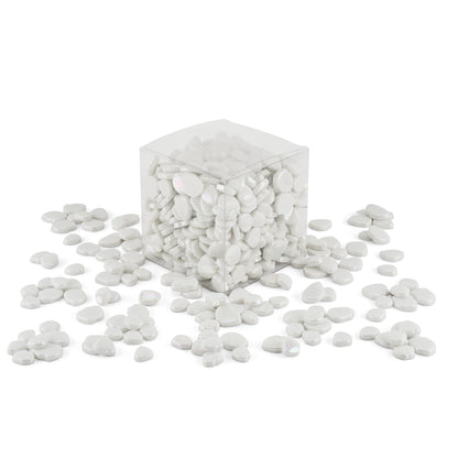 White Blossom Shaped Iridised Mixed Size Glass Pieces 1Kg **School Bulk Buy**