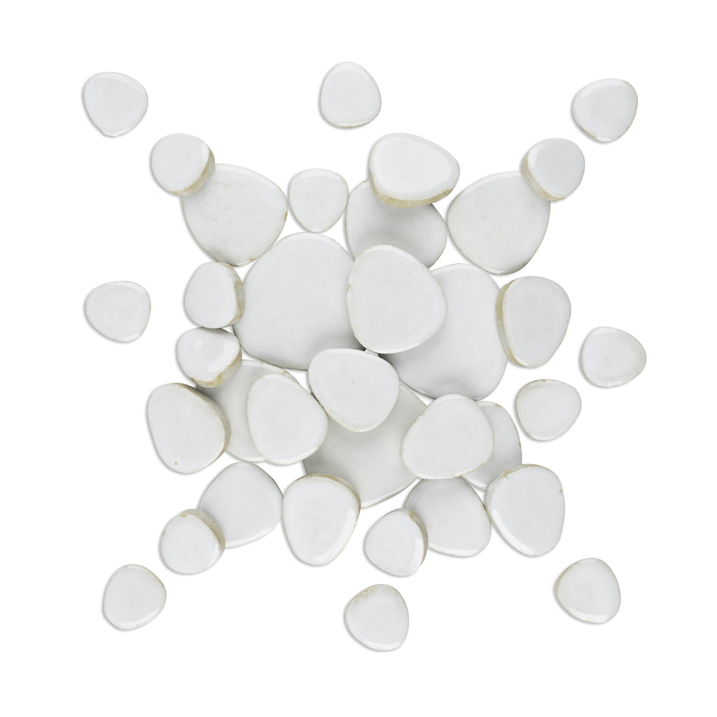 White Glazed Ceramic Pebble Tiles 250g