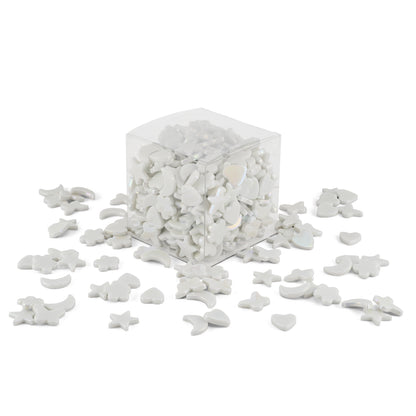 White Cutie Pie Iridised Assorted Glass Shapes 800g **School Bulk Buy**