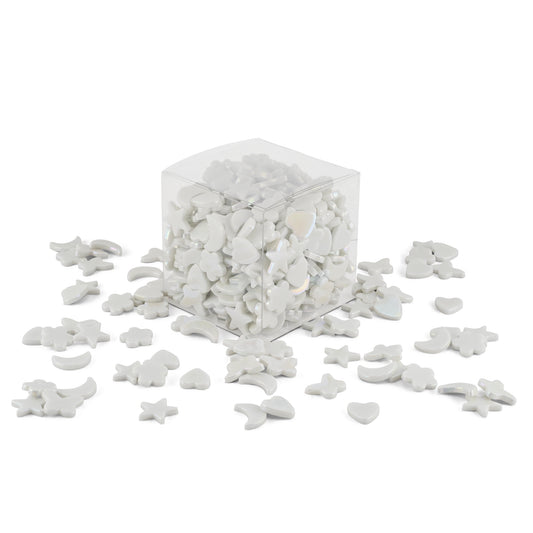 White Cutie Pie Iridised Assorted Glass Shapes 800g **School Bulk Buy**