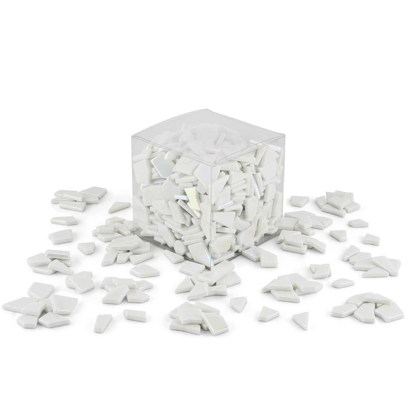 White Irregular Shaped Iridised Glass Tiles 1Kg **School Bulk Buy**