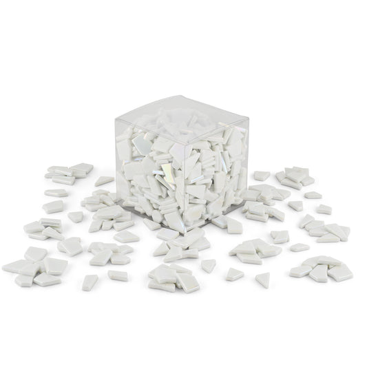 White Irregular Shaped Iridised Glass Tiles 1Kg **School Bulk Buy**