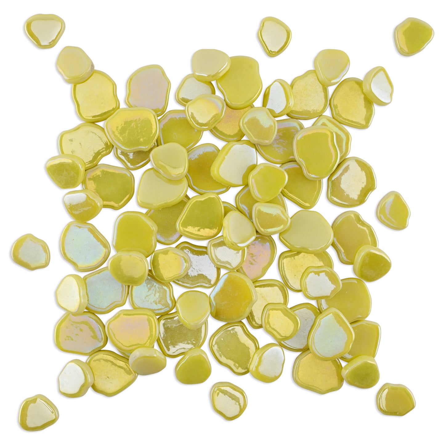 Yellow Blossom Shaped Iridised Mixed Size Glass Pieces 250g