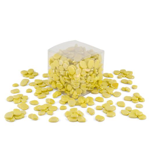 Yellow Blossom Shaped Iridised Mixed Size Glass Pieces 1Kg **School Bulk Buy**