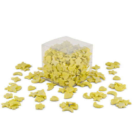 Yellow Cutie Pie Iridised Assorted Glass Shapes 800g **School Bulk Buy**
