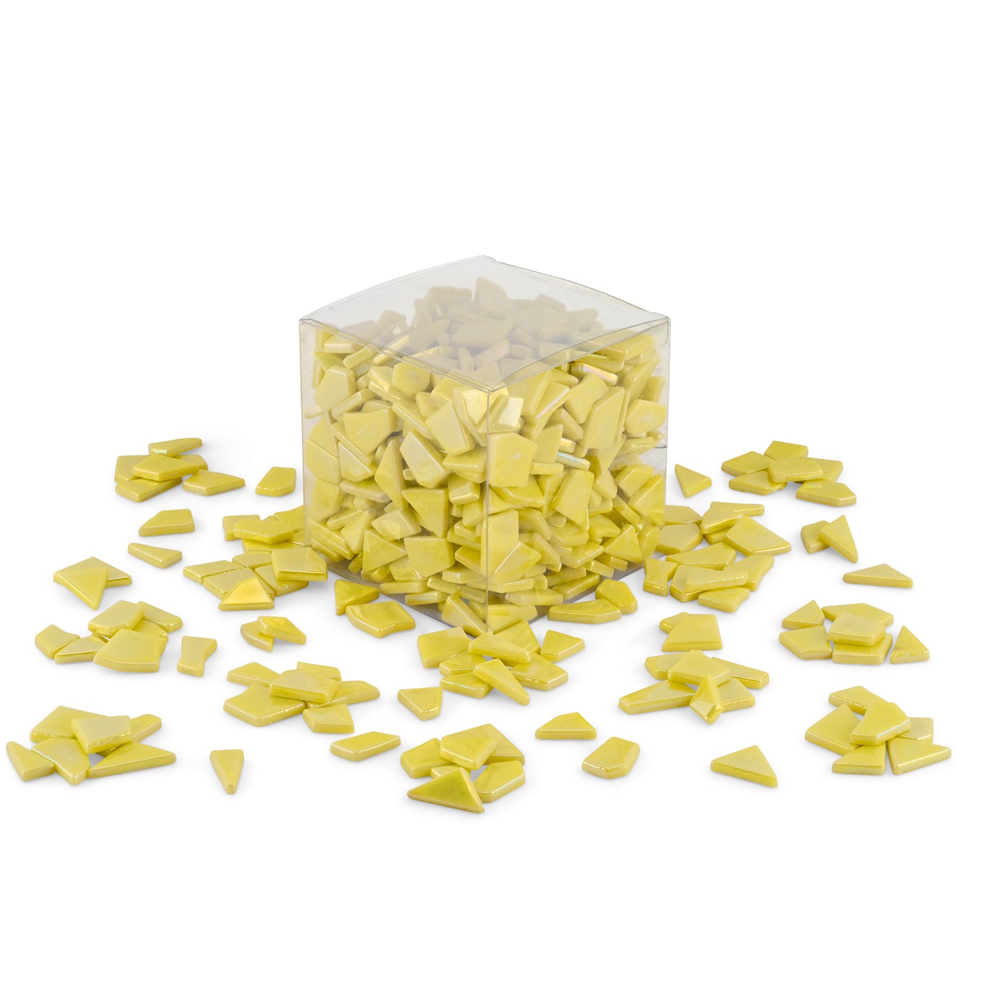 Yellow Irregular Shaped Iridised Glass Tiles 1Kg **School Bulk Buy**
