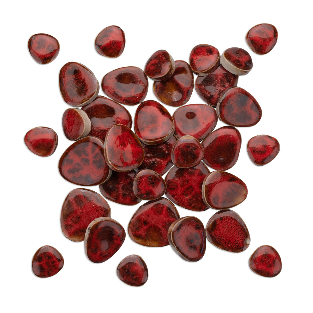 Lava Red Marble Effect Glazed Ceramic Pebble Tiles 250g