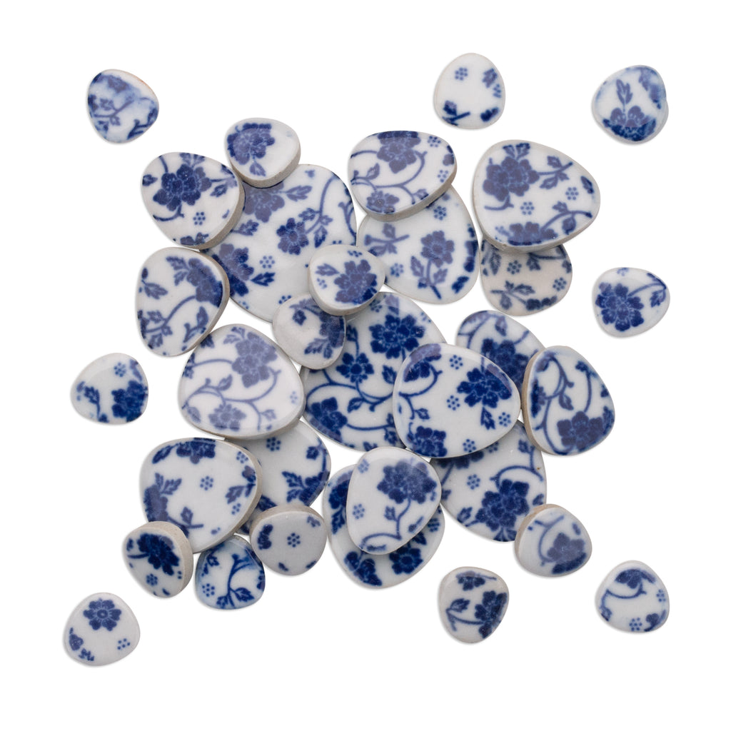 Duchess Blue and White Printed Glazed Ceramic Pebble Tiles 250g