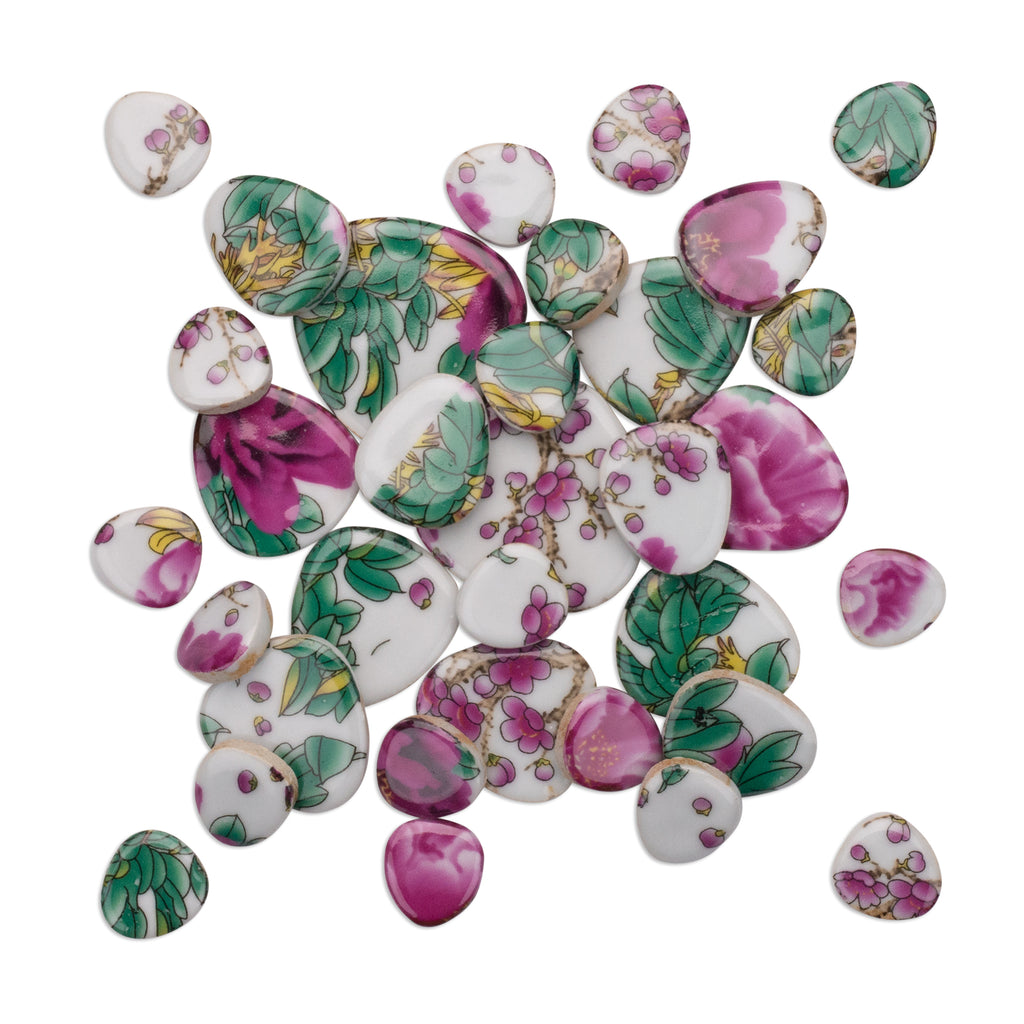 Empress Floral Pattern Printed Glazed Ceramic Pebble Tiles 250g