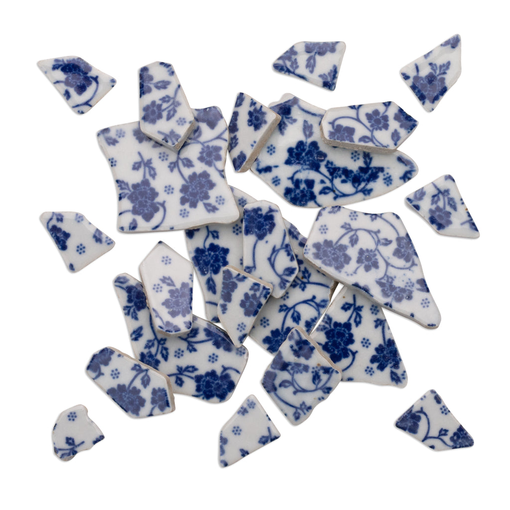 Irregular Duchess Blue and White Pattern Printed Glazed Ceramic Tiles 250g
