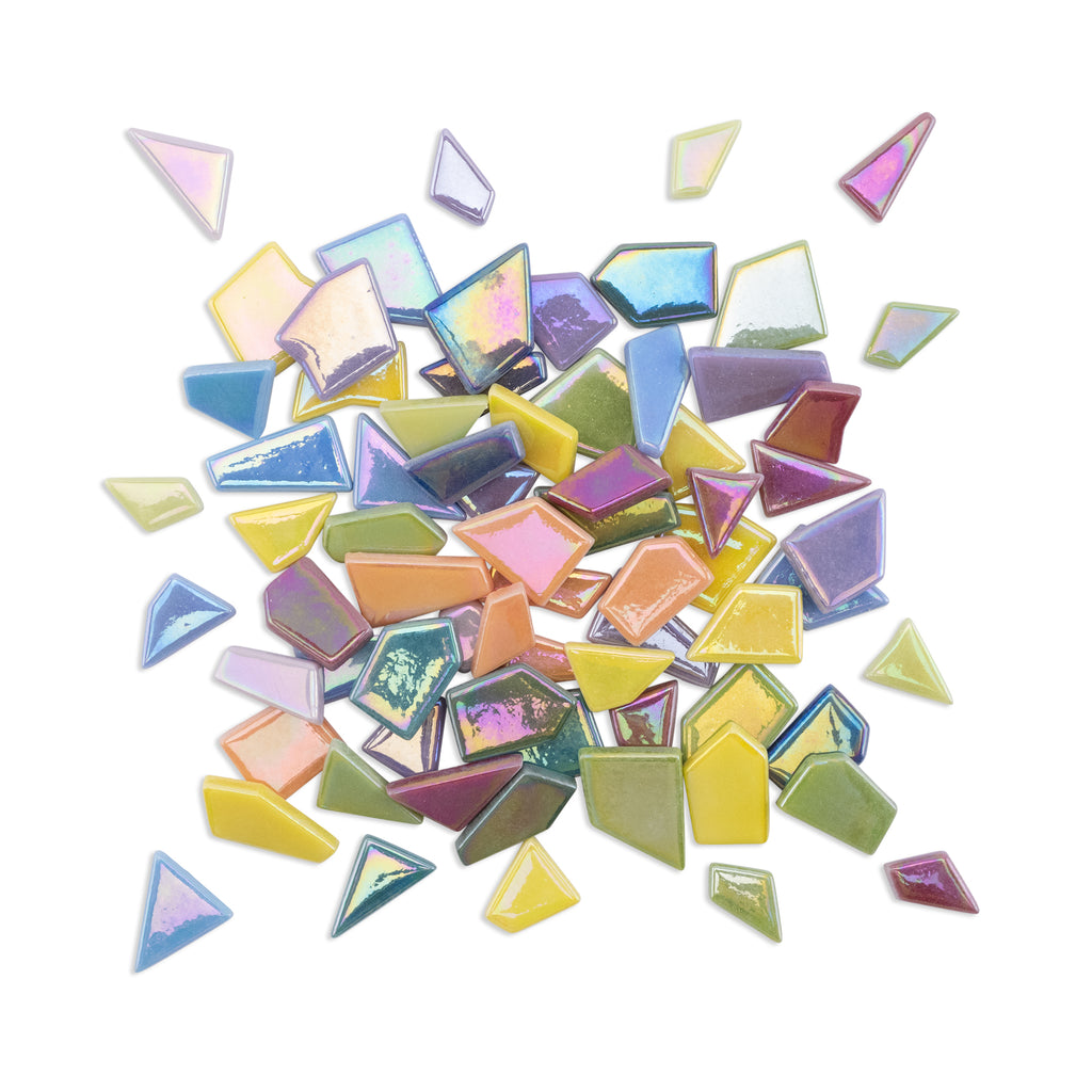 Assorted Rainbow Irregular Shaped Iridised Glass Tiles 250g