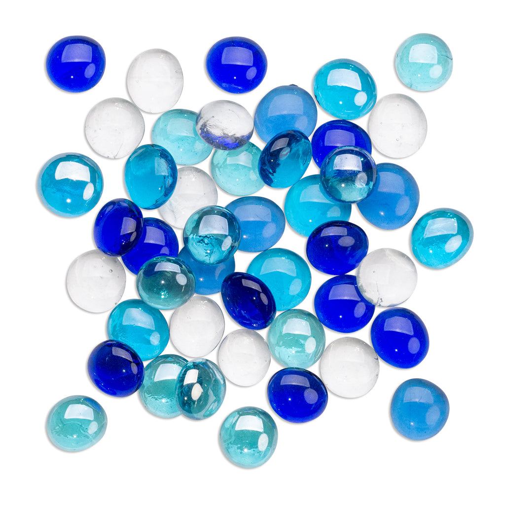 Blues Mix Round Glass Mosaic Gems 250g