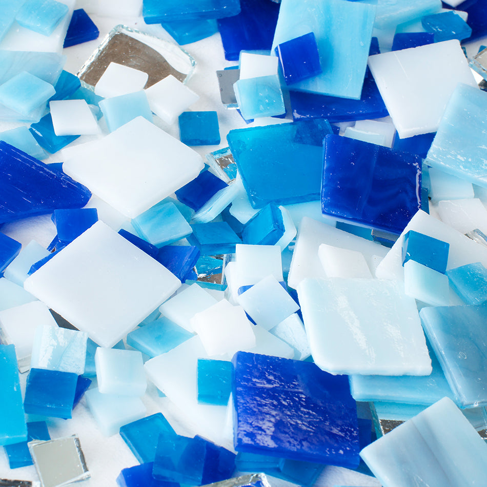 Ocean Theme Blue White Mosaic Glass Tiles 500g