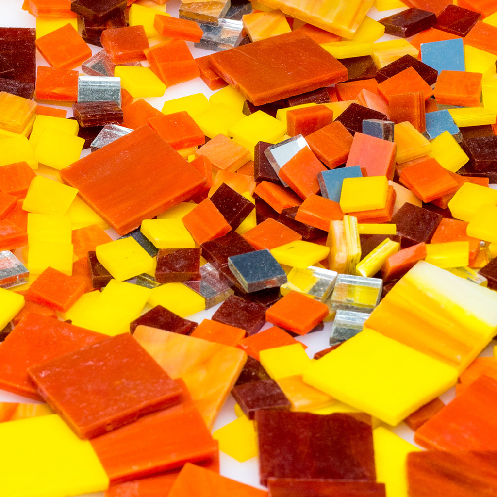 Sunrise Theme Orange Red Yellow Mosaic Glass Tiles 500g