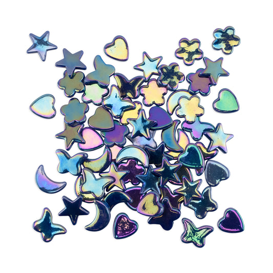 Dark Blue Cutie Pie Iridised Assorted Glass Shapes 250g