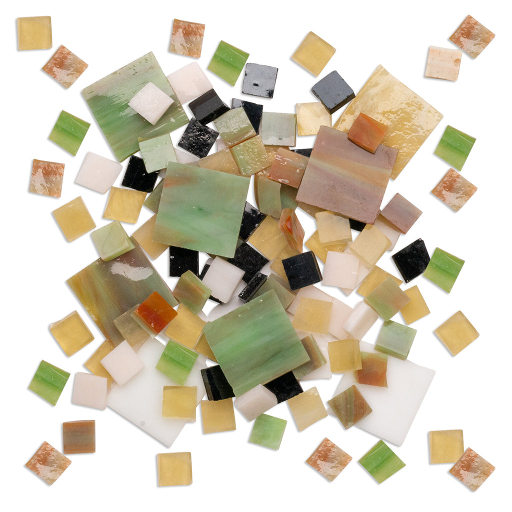 Earth Theme Green Brown Mosaic Glass Tiles 500g