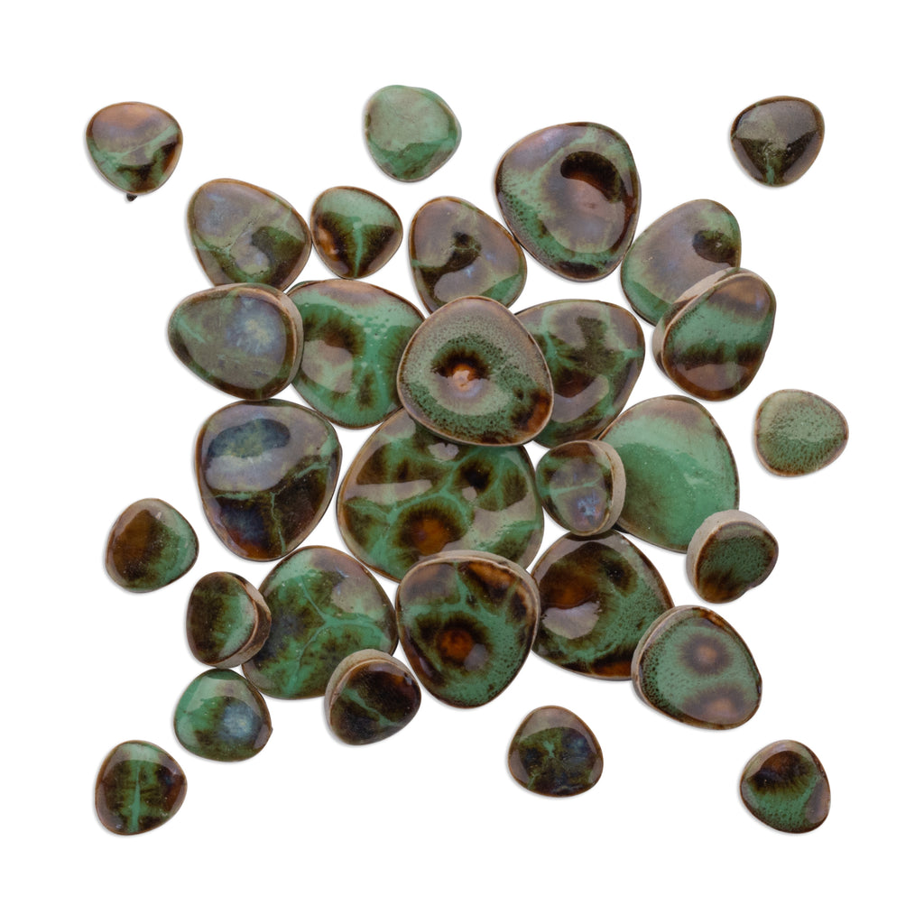 Frogpond Green Brown Marble Effect Glazed Ceramic Pebble Tiles 250g
