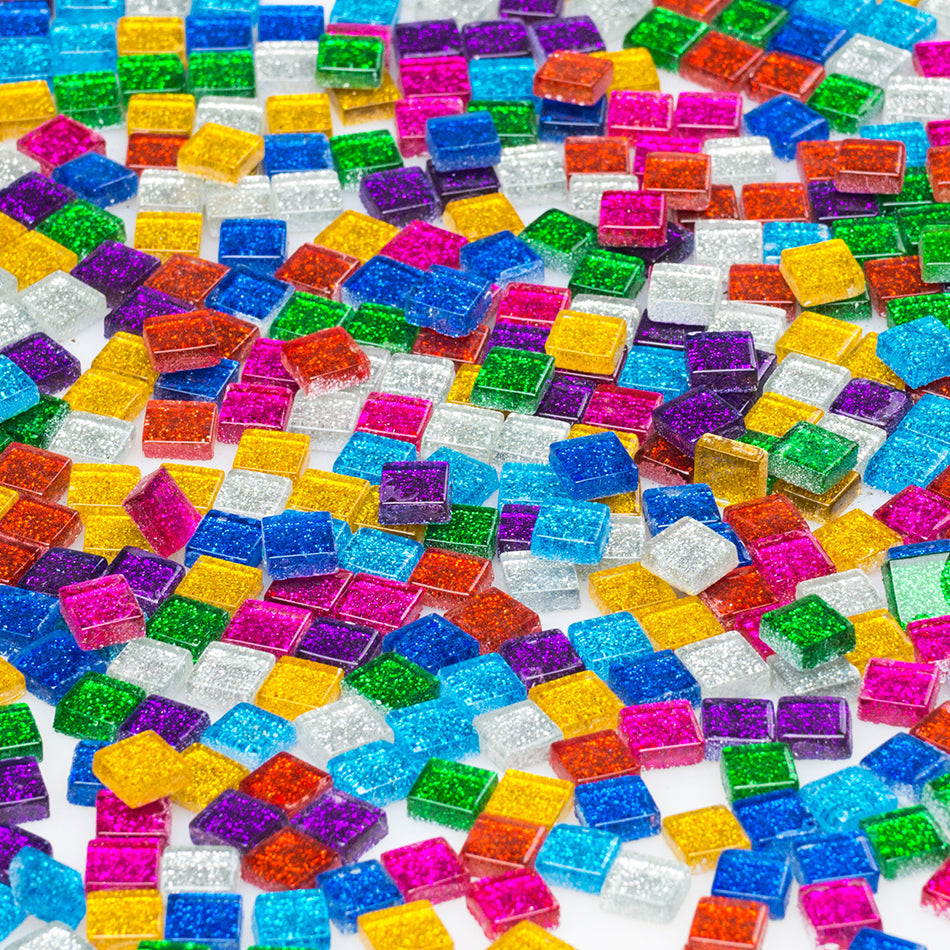 Assorted Glitter Rainbow Mosaic Glass Tiles 250g