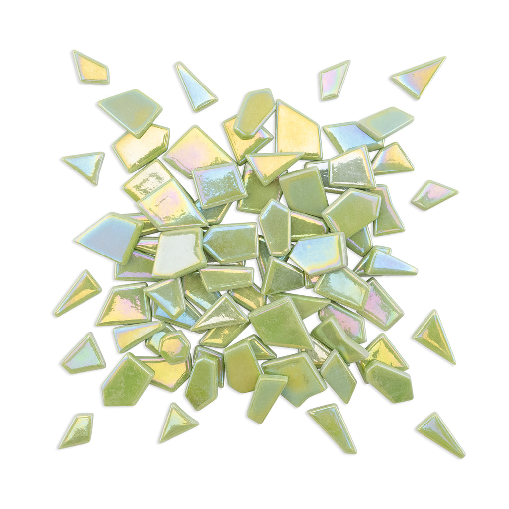 Green Irregular Shaped Iridised Glass Tiles 250g