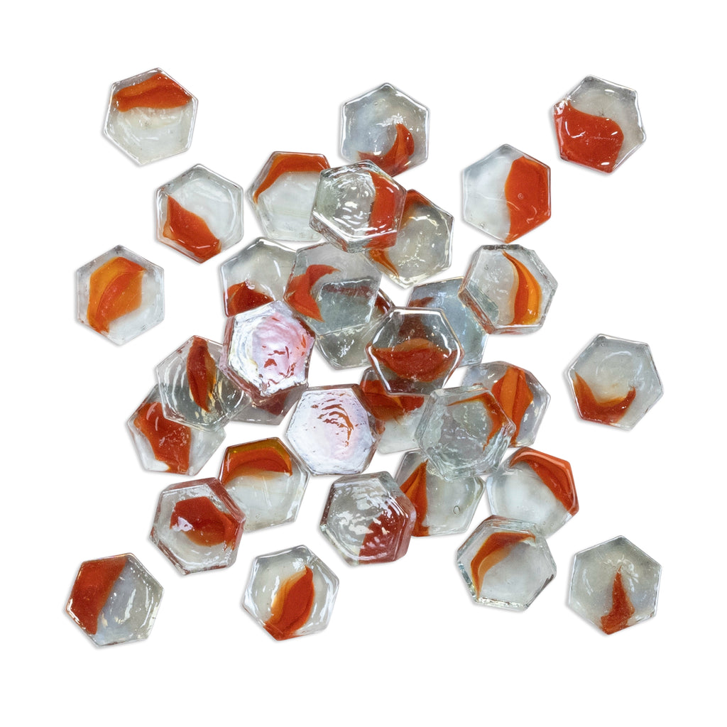 Clear Glass Hexagons with Red Centre 250g