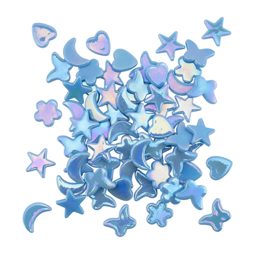 Light Blue Cutie Pie Iridised Assorted Glass Shapes 250g