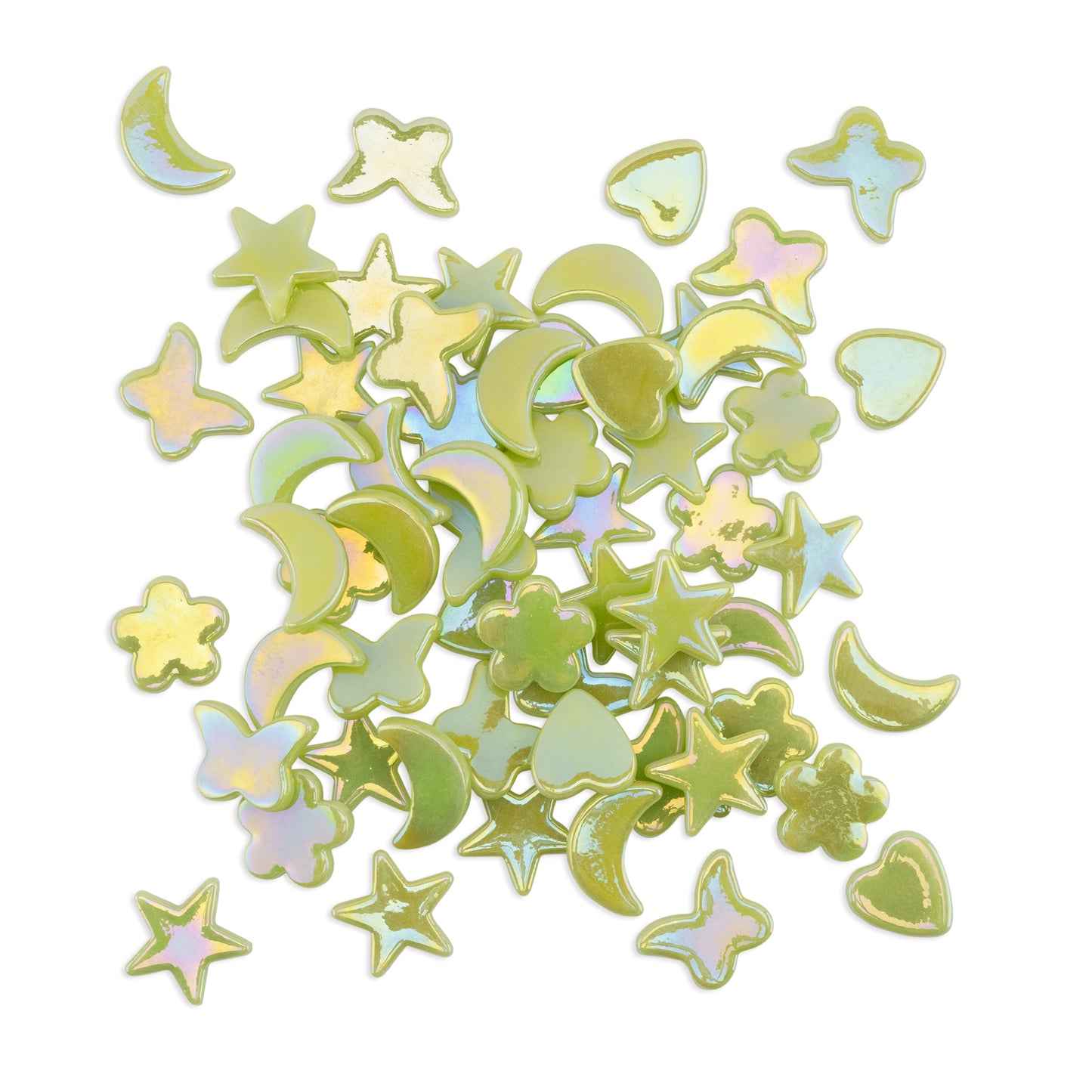 Lime Green Cutie Pie Iridised Assorted Glass Shapes 250g