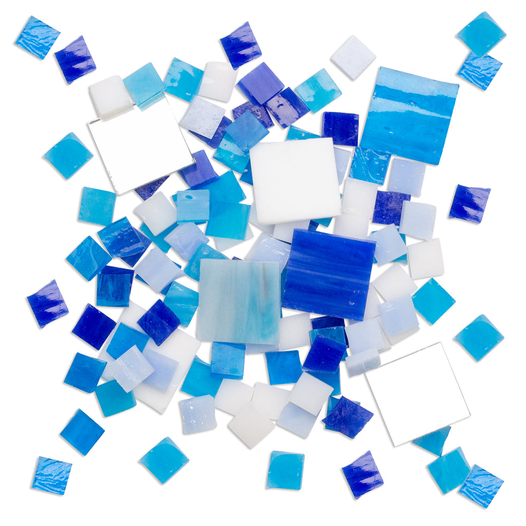 Ocean Theme Blue White Mosaic Glass Tiles 500g