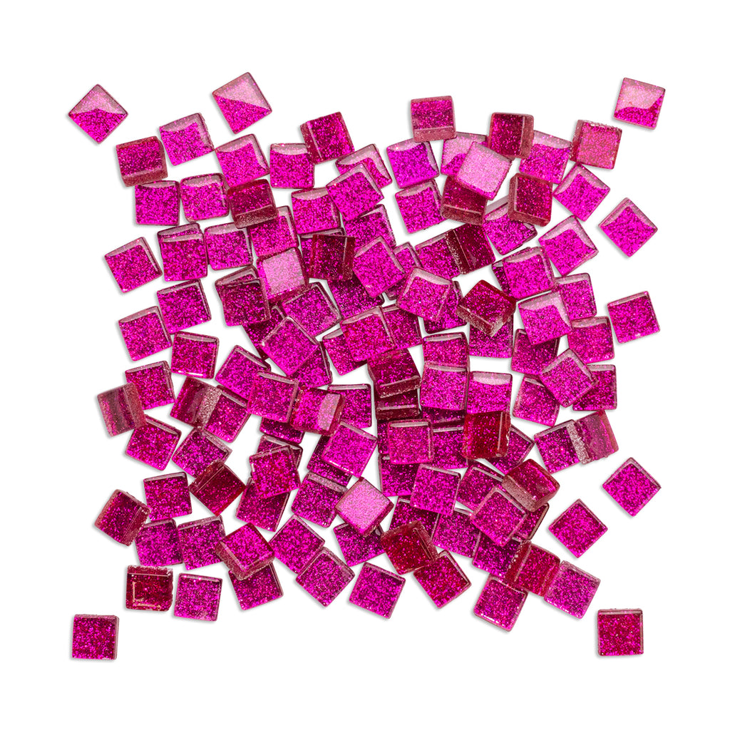 Fairy Floss Glitter Pink Mosaic Glass Tiles 250g