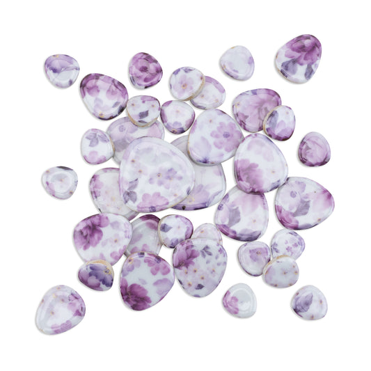 Princess Floral Pattern Pink & Purple Printed Glazed Ceramic Pebble Tiles 250g