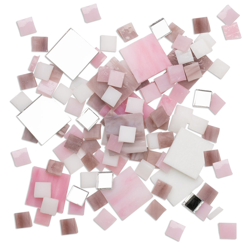 Romance Theme Pink White Mosaic Glass Tiles 500g