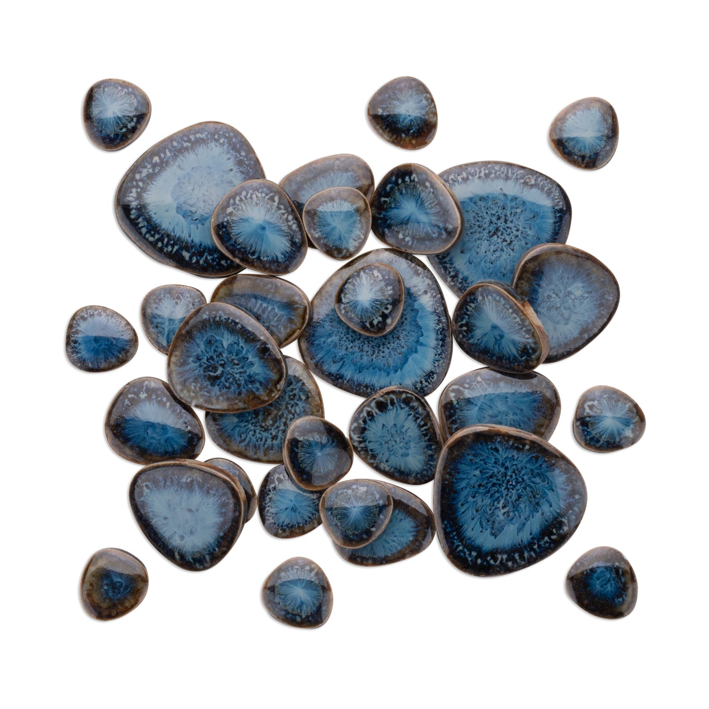 Two Blues Glazed Ceramic Pebble Tiles 250g