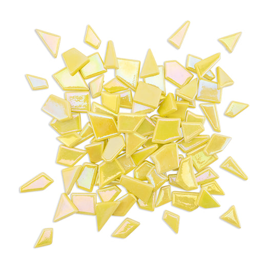 Yellow Irregular Shaped Iridised Glass Tiles 250g